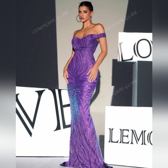 Love & Lemonade Sequin Off-the-Shoulder Gown - Picture 6 of 16